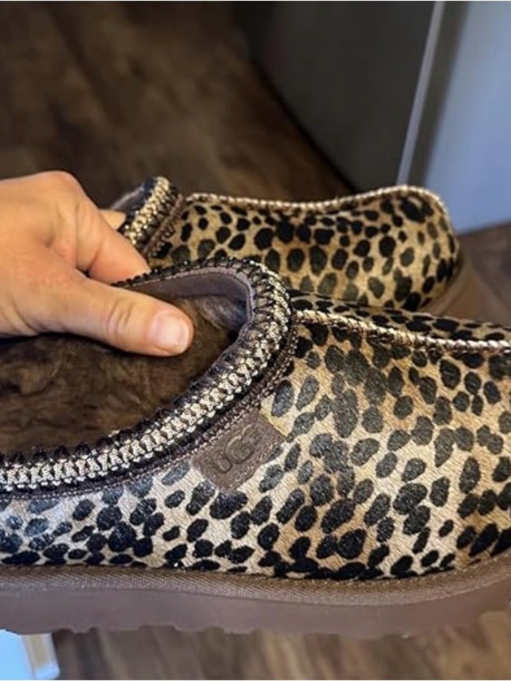 UGG Women's Tasman Caspian Leopard-Print Slip-On Slippers in Brown and Black